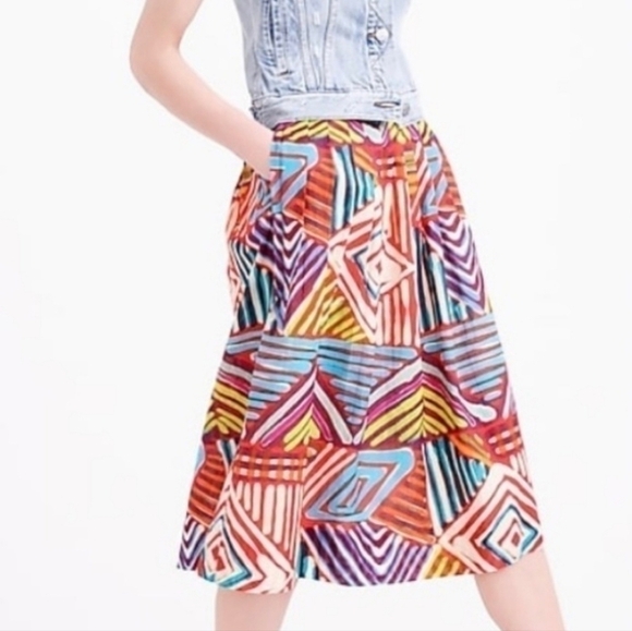 Zara Dresses & Skirts - J.Crew Colorful Geometric Pattern Skirt Size 4 Collegiate Preppy